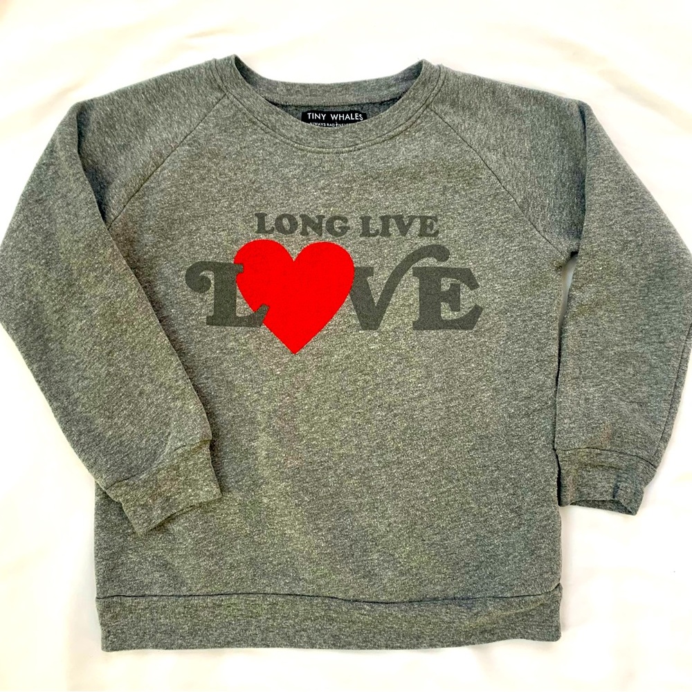 Kids Tiny Whales Grey Long Live Love Crew Neck Sweatshirt size 8